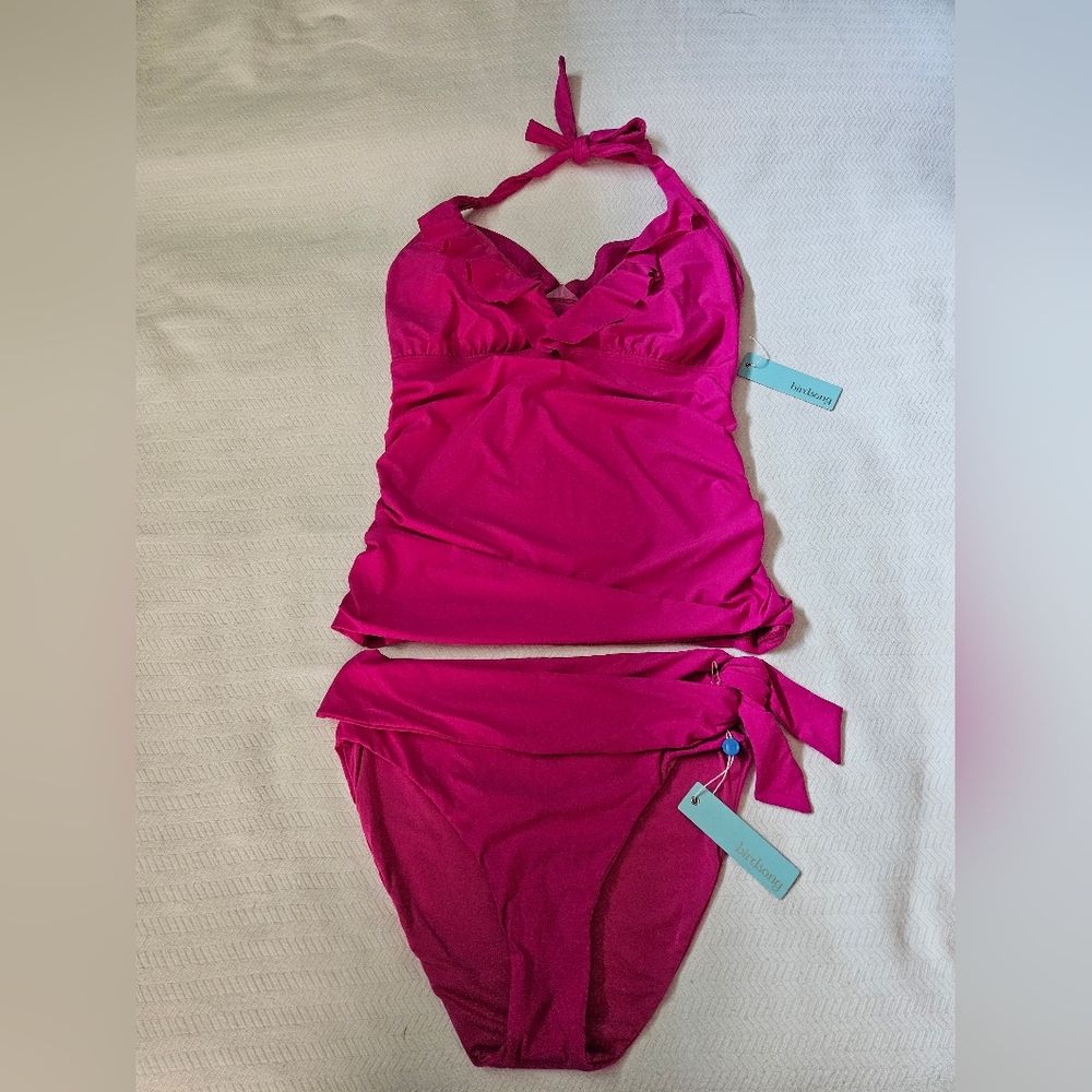 Birdsong Ruffle Halter Tankini and Sash Foldover Bikini Bottom Set